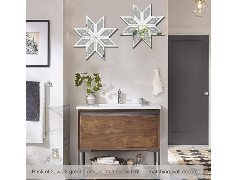 2-Piece Silver Crushed Diamond Mirror Set &ndash; 12" Wall Decor Panels