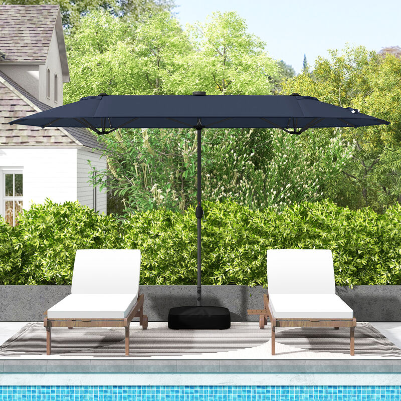 Double-sided Patio Umbrella with Solar Lights for Garden Pool Backyard