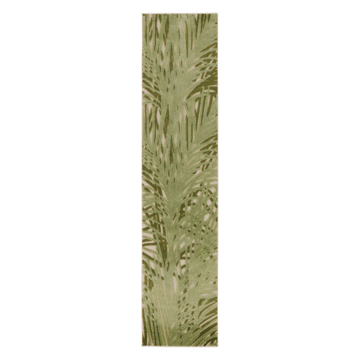 HomeRoots 8' Ivory And Green Palm Leaf Indoor Outdoor Runner Rug