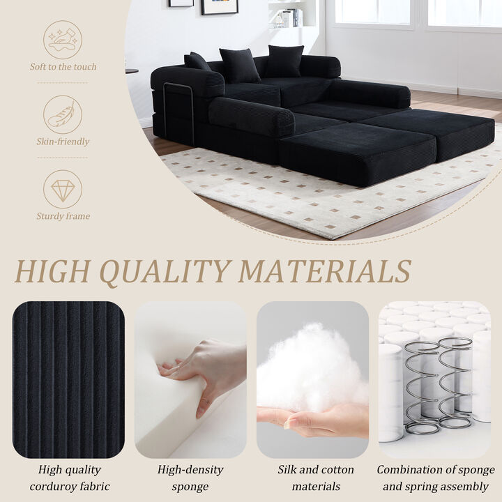 Merax Folding Corduroy Sofa Bed - Multi-Scene Convertible Sofa with Storage Pockets