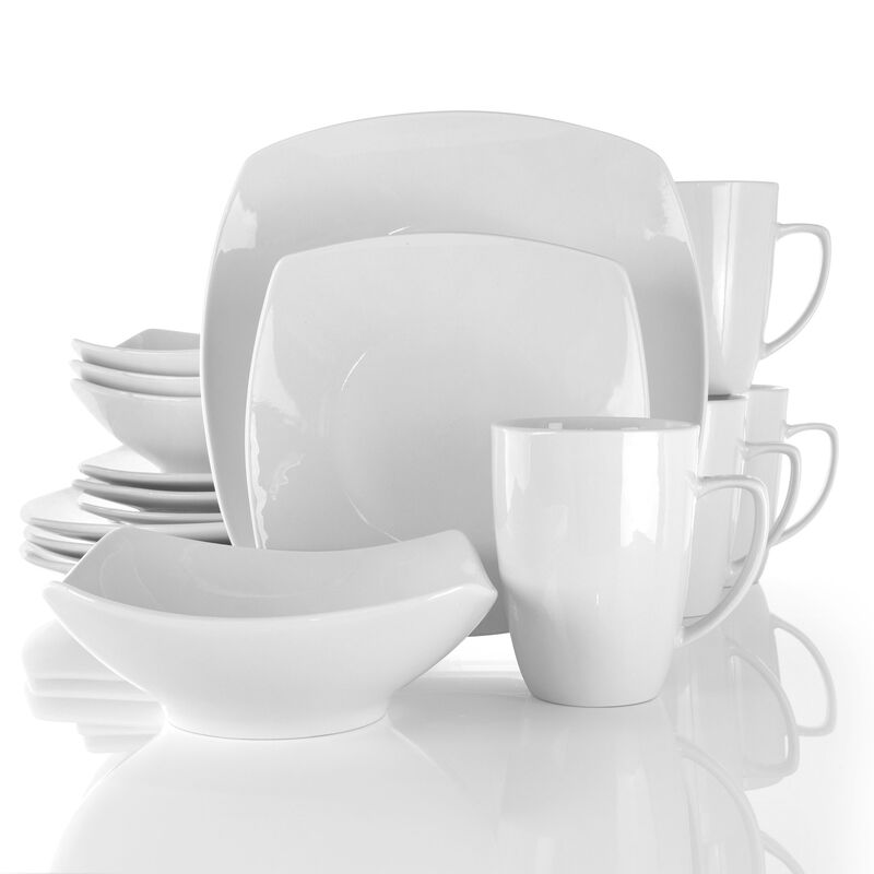 Elama Hayes 16 Piece Square Porcelain Dinnerware Set in White
