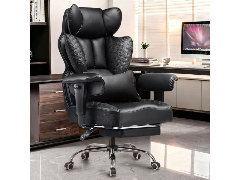 Office Chair &ndash; Big & Tall Leather Gaming Seat with Footrest, Recline & Lumbar Support image number 1