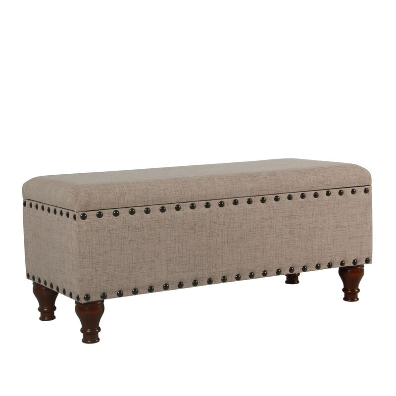 Ava Accent Bench, Storage Compartment, Nailhead Trim 42 Inch Tan Brown image number 0