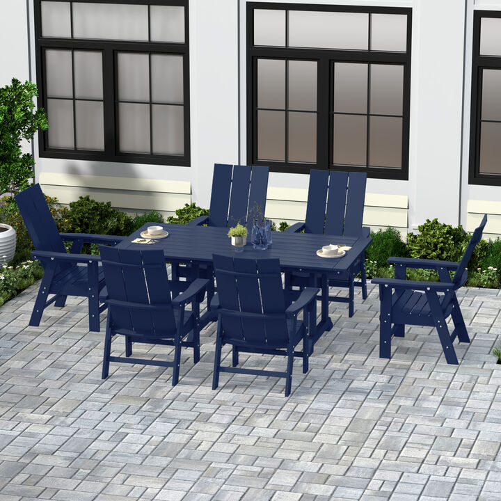WestinTrends 7 Piece Outdoor Patio Dining Table and Modern Adirondack Armchair Set
