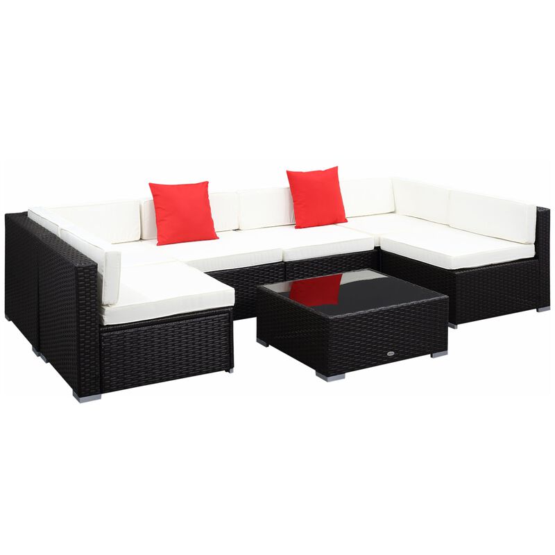 Complete Patio Ensemble: 7-Piece Rattan Sectional Set with White Cushions