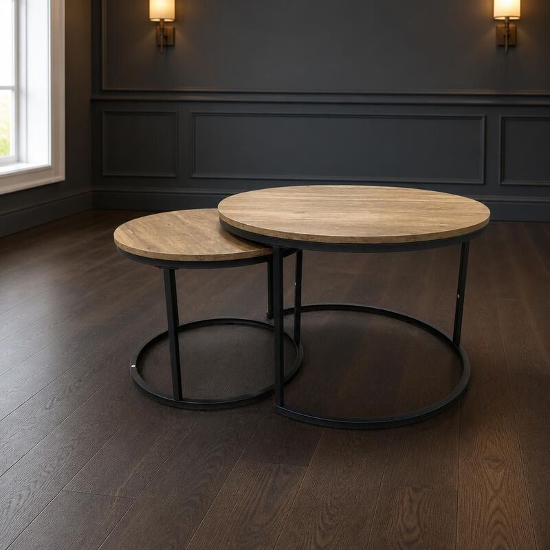 GOODSILO Round Nesting Coffee Table Set of 2, Space-Saving Stackable Side Tables with Marble Pattern Top and Sturdy Metal Frame for Living Room Bedroom Balcony image number 3