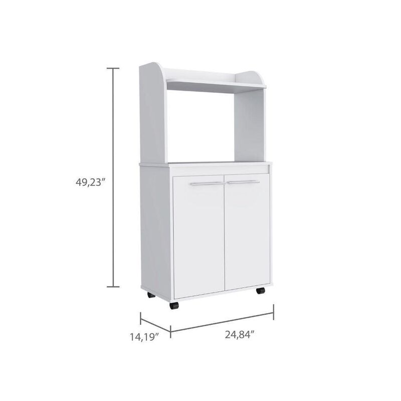 DEPOT E-SHOP Lucca Kitchen Cart, Countertop, Two-Door Cabinet, One Open Shelf, Two Internal Shelves-White, For Kitchen