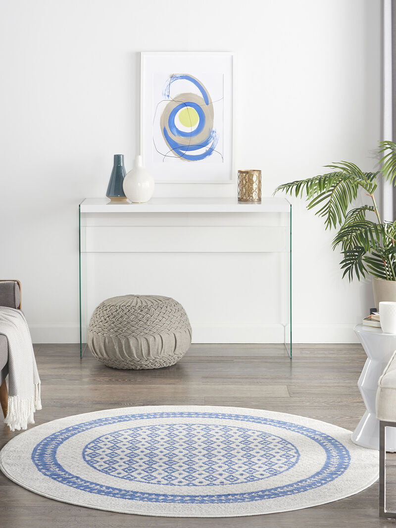 Whimsicle WHS13 Ivory/Blue 5' x Round Rug