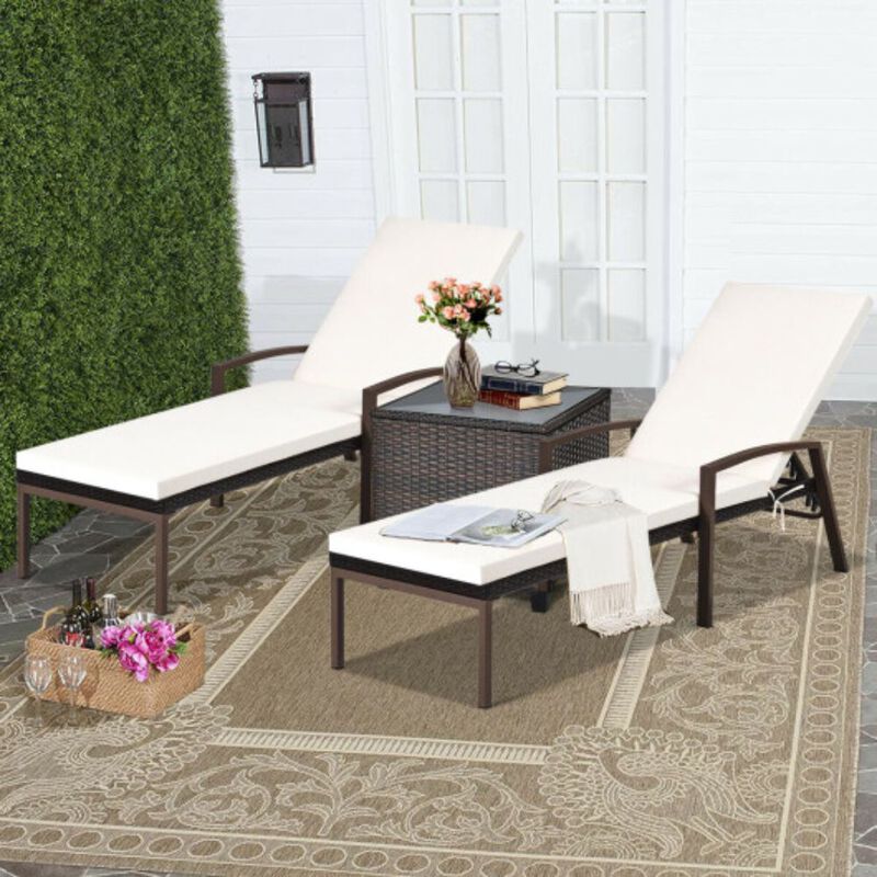 2 Pieces Patio Rattan Adjustable Back Lounge Chair with Armrest and Removable Cushions