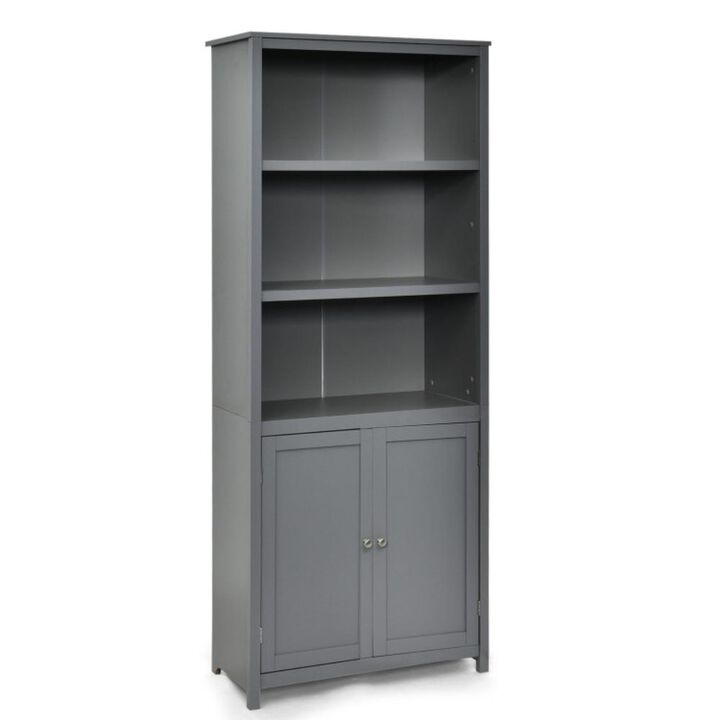 Hivvago Standing Wooden Bookcase with  3 Tier Open Book Shelving and Double Doors