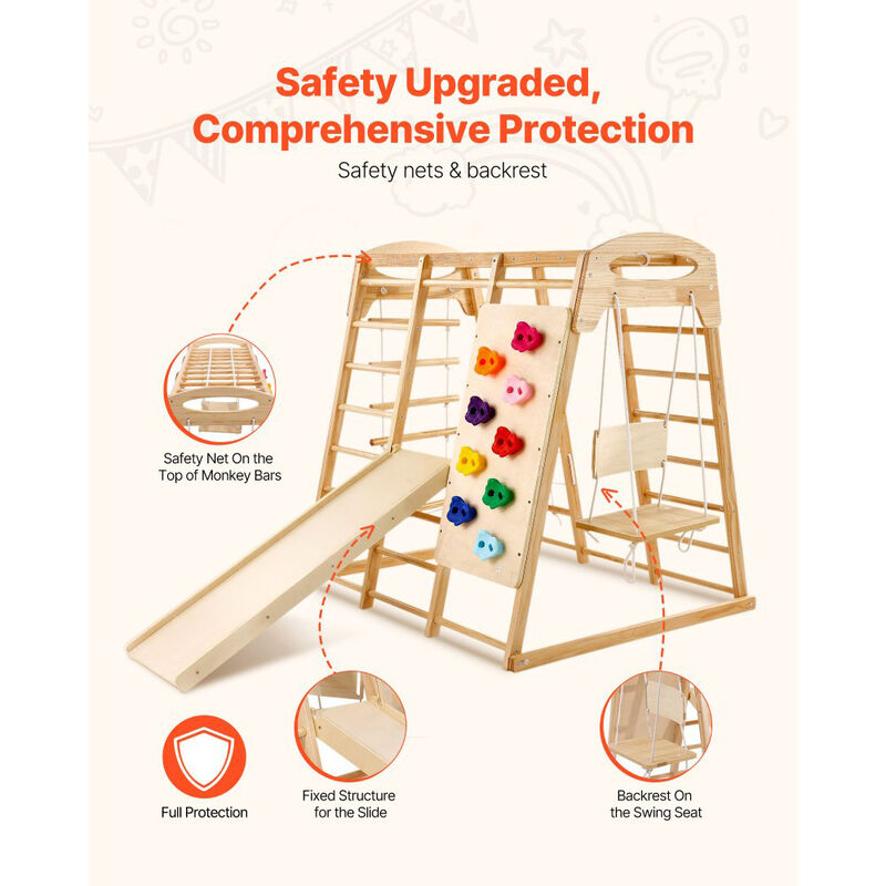 7 in 1 Toddler Indoor Jungle Gym with Slide Swing Climbing Wall image number 4