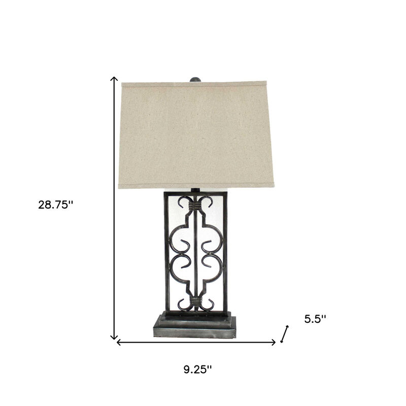 Hivvago 29&quot; Distressed Gray Metal Bedside Lamp With Beige Shade