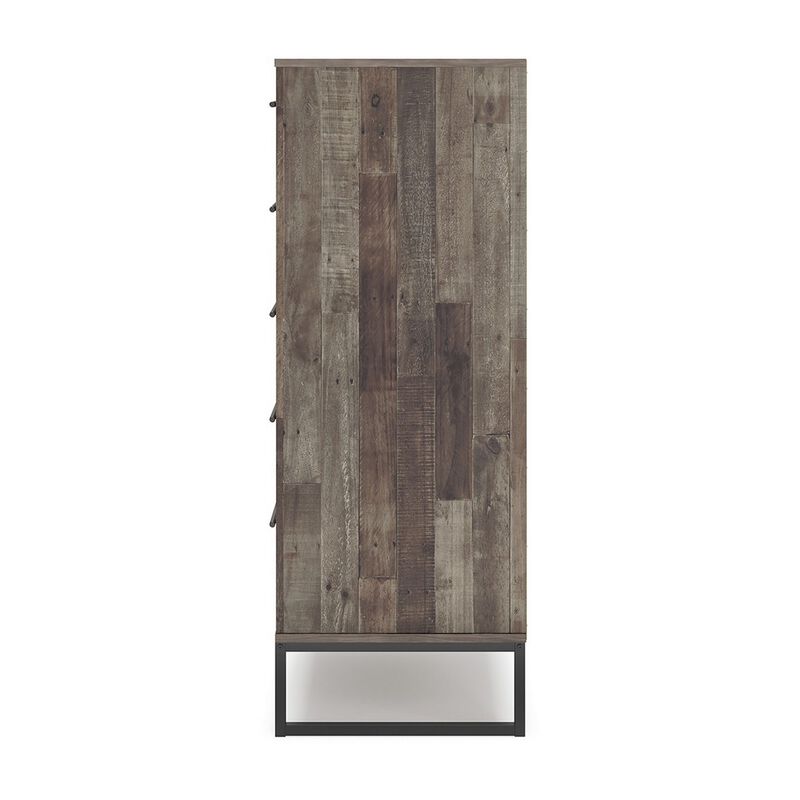 Vyne 51 Inch Tall Dresser 5 Drawers Chest, Gray Woodblock, Black Metal Base