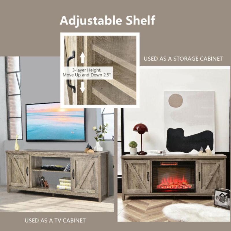 Hivvago 59 Inch Barn Door TV Console Table with Storage Cabinet for TVs up to 65 Inch