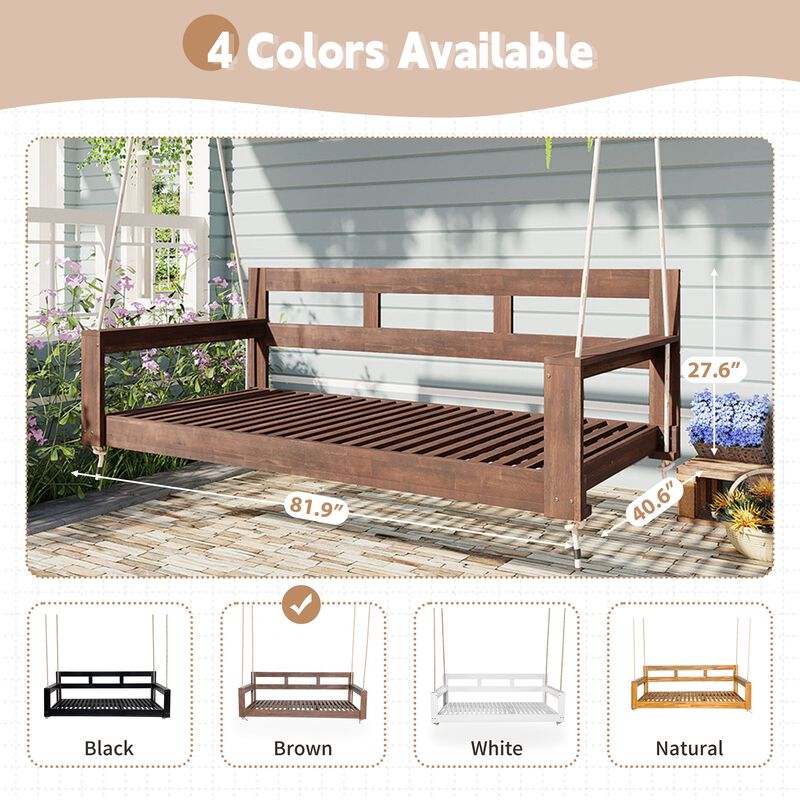 Hivvago Wooden Twin Porch Swing Daybed Frame with Rope Support image number 7