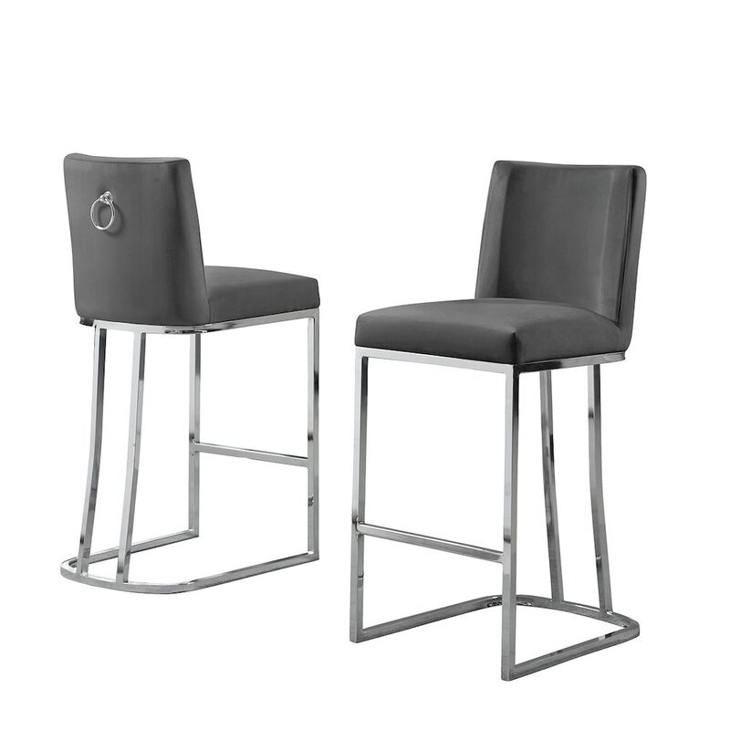 Best Quality Furniture 24 Velvet Counter Stool, Dark Grey, Chrome Base (Set of 2)
