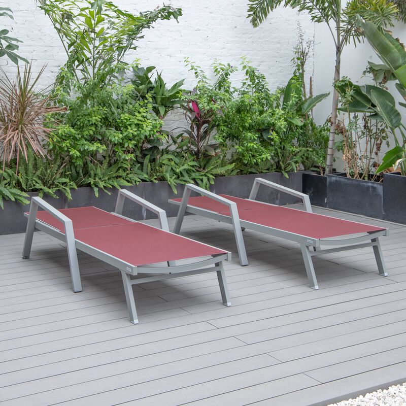 LeisureMod Marlin Poolside Outdoor Patio Lawn and Garden Modern Powder Coated Aluminum Frame Suntan Sling Chaise Lounge Chair with Armrests, Set of 2 image number 2