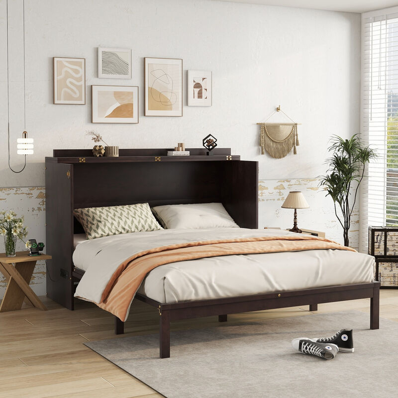 Queen Size Pine Wood Murphy Bed image number 3