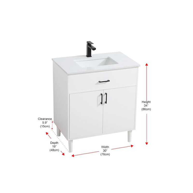 Elegant Kitchen and Bath Chandler 30 Inch Single Bathroom Vanity In White