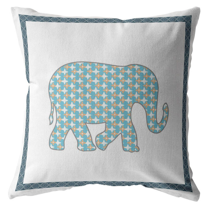 Homezia 18"Blue White Elephant Zippered Suede Throw Pillow
