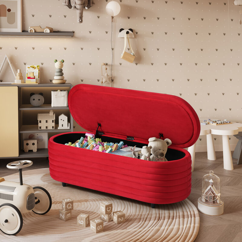 WestinTrends 54" Wide Mid-Century Modern Upholstered Velvet Tufted Oval Storage Ottoman Bench