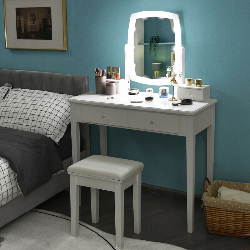 Vanity Table Set with Lighted Mirror for Bedroom and Dressing Room