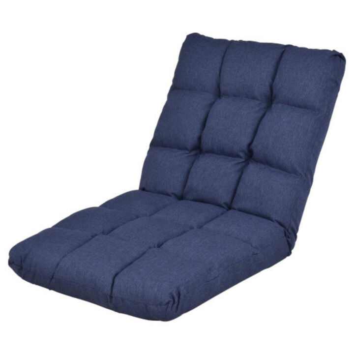 14-Position Adjustable Cushioned Floor Lazy Sofa Chair-Blue