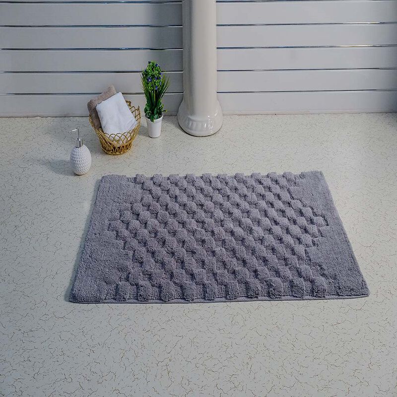 Knightsbridge Luxurious Block Pattern High Quality Year Round Cotton With Non-Skid Back Bath Rug 24" X 40" Silver