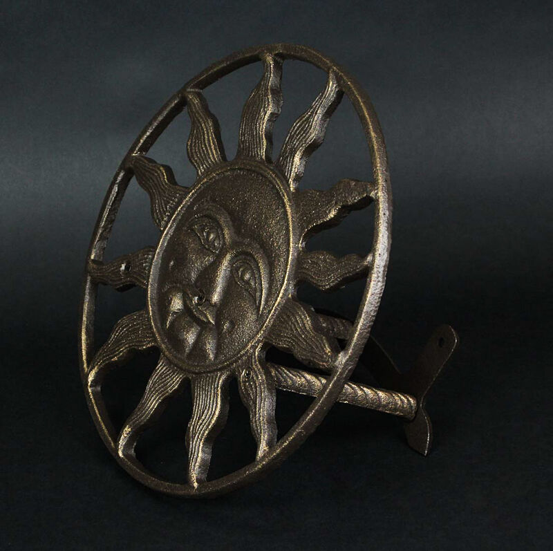Cast Iron Sun Face Decorative Wall Mounted Hanging Garden Hose Holder Bronze image number 1