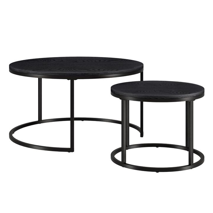 Hudson&Canal Watson Round Nested Coffee Table with MDF Top in Blackened Bronze/Black Grain