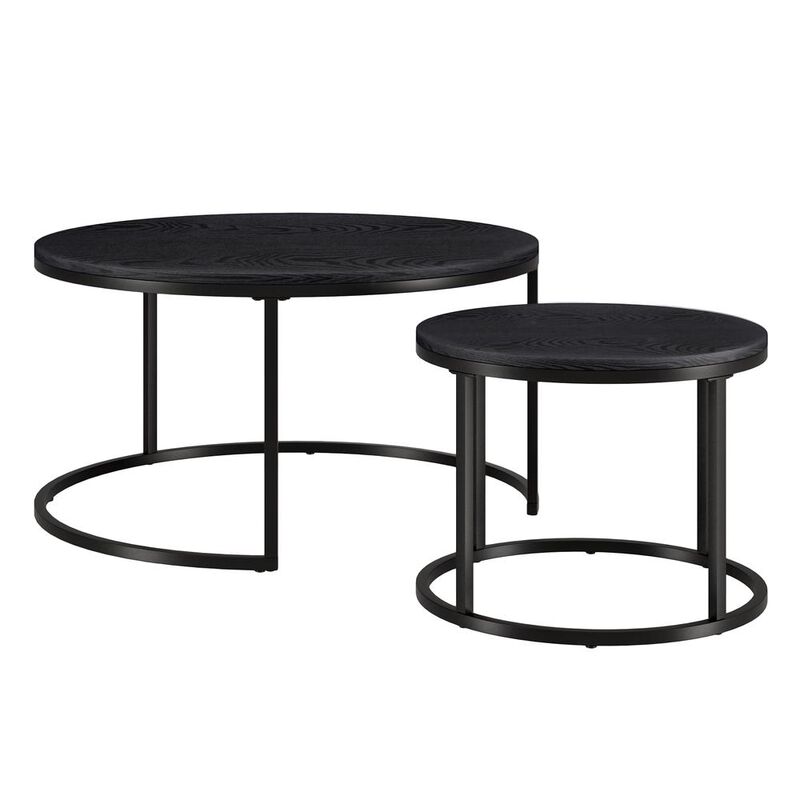 Hudson&Canal Watson Round Nested Coffee Table with MDF Top in Blackened Bronze/Black Grain