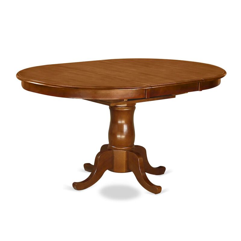 Portland Single Pedestal Oval Dining table with 18" extension butterfly leaf in Saddle Brown Finish