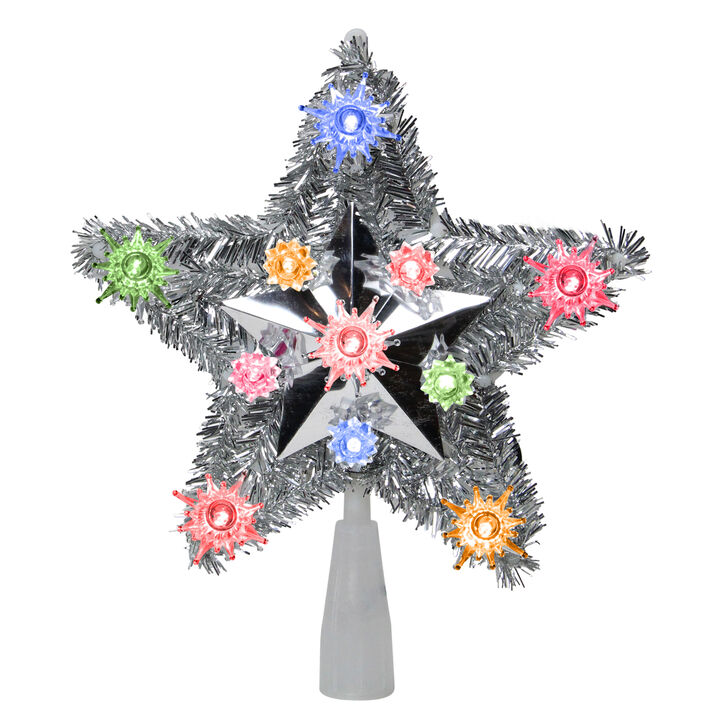 9" Lighted Silver Star Christmas Tree Topper - Multicolor Lights