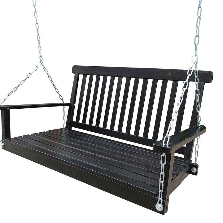 Front Porch Swing with Armrests and Hanging Chains for Outdoor Seating