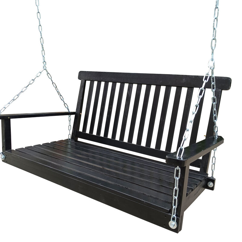 Front Porch Swing with Armrests and Hanging Chains for Outdoor Seating