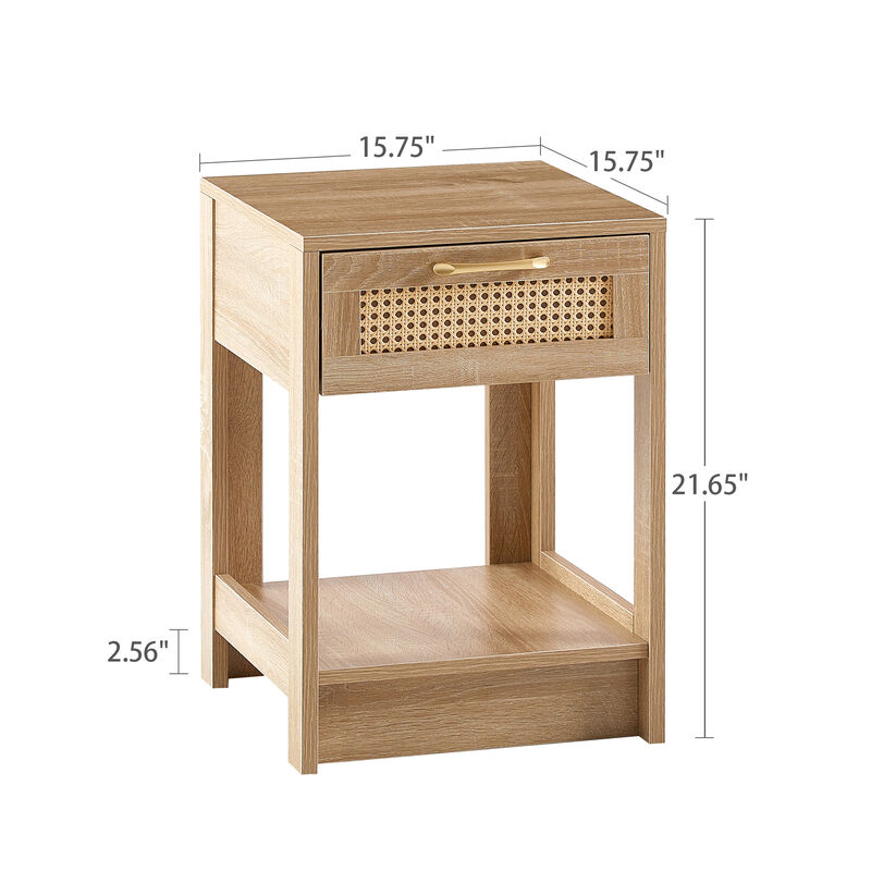 Stylish Rattan End Table with Drawer for Living Room and Bedroom