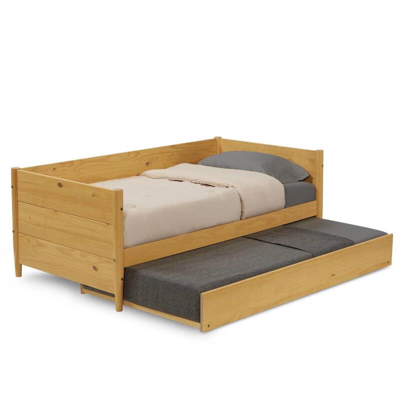 Hivvago Twin Solid Wood Daybed with Roll Out Trundle Bed Frame