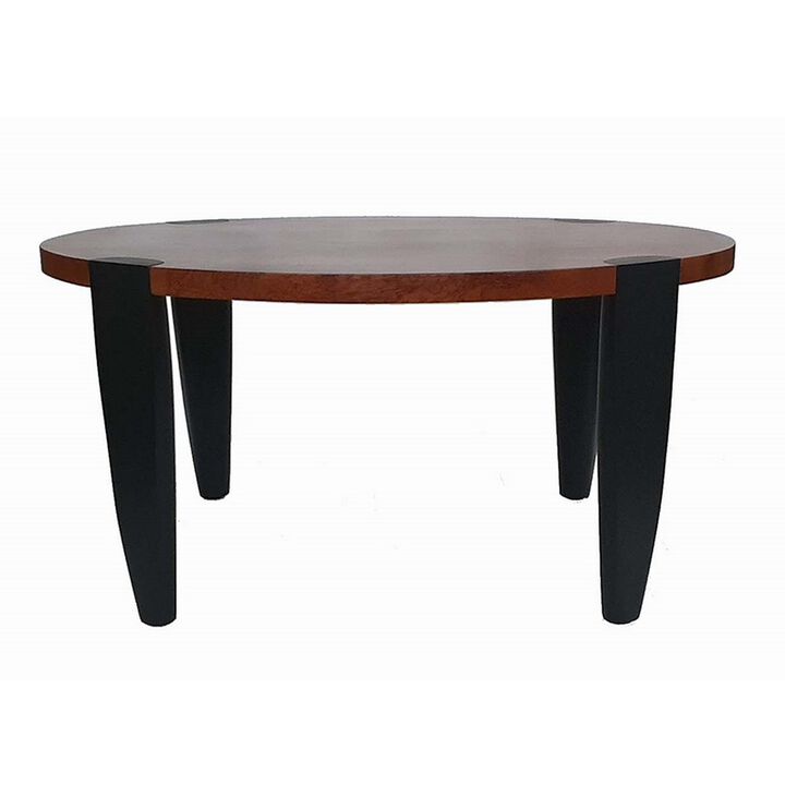 Max 35 Inch Oval Top Coffee Table, Mango Wood, Iron Frame, Brown, Black