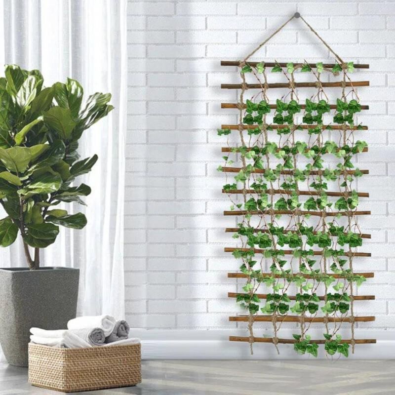 Hivvago Indoor Outdoor Wall Hanging Willow Wood and Jute Garden Trellis