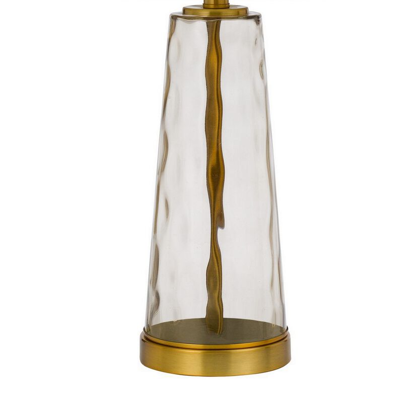 26 Inch Modern Accent Table Lamp Set of 2, Clear Glass Base, Antique Brass-Benzara