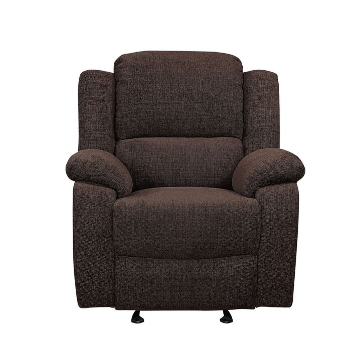 Fabric Upholstered Glider Recliner Chair with Pillow Top Armrest, Brown-Benzara
