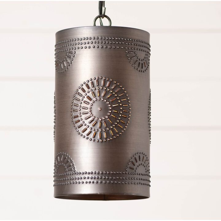 Irvins Country Tinware Rustic Cylinder Pendant In Kettle Black Tin