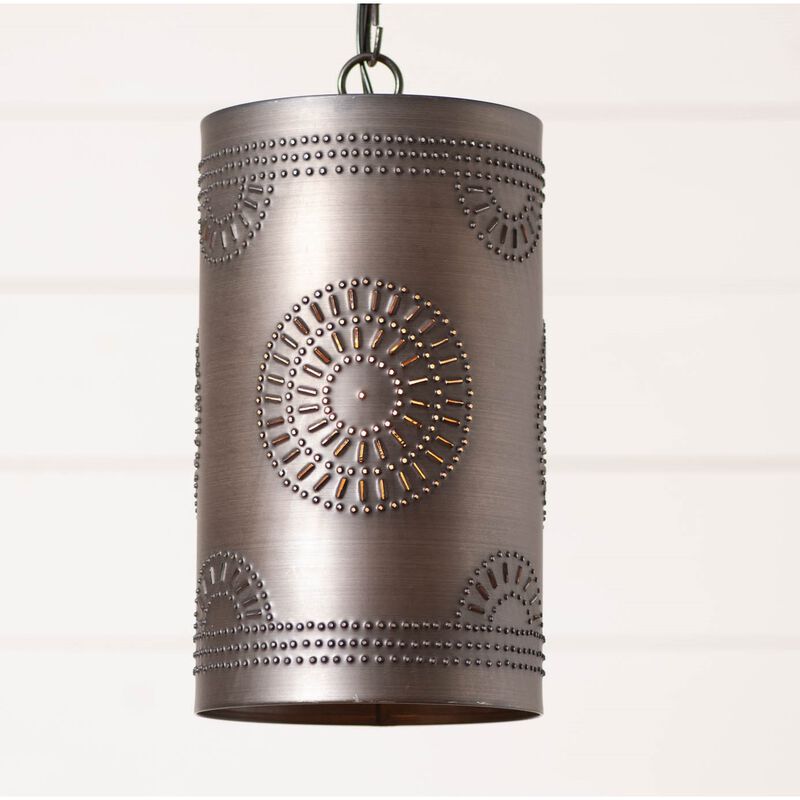 Irvins Country Tinware Rustic Cylinder Pendant In Kettle Black Tin image number 1