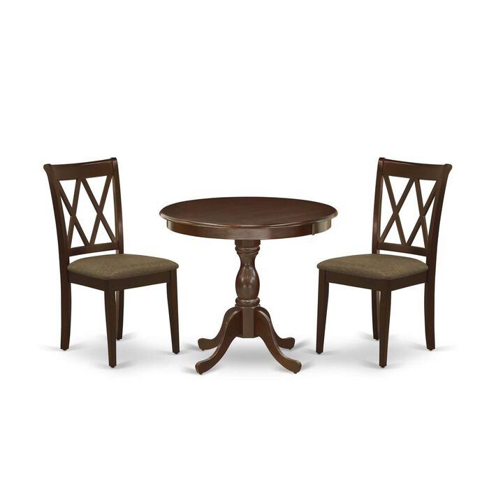 AMCL3-MAH-C 3 Piece Dining Room Table Set - 1 Dining Table and 2 Mahogany Dining Chairs - Mahogany Finish