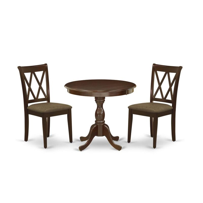 AMCL3-MAH-C 3 Piece Dining Room Table Set - 1 Dining Table and 2 Mahogany Dining Chairs - Mahogany Finish