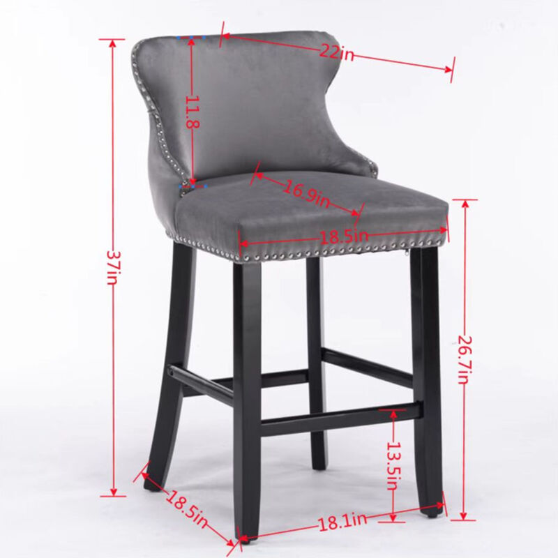 Streamdale Gold Velvet Wingback Bar Stools, Set of 2 image number 8