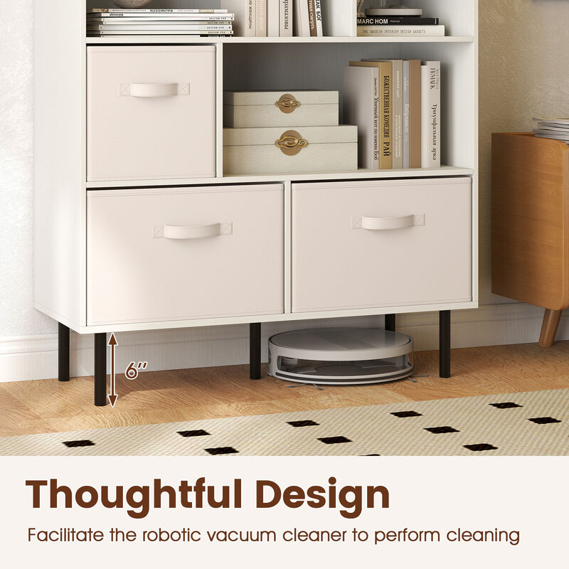 6 Cube Storage Bookshelf with 3 Removable Fabric Drawers for Living Room image number 7