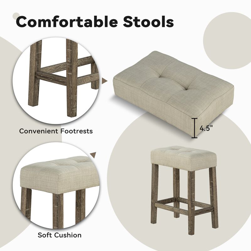 3-Piece Bar Table and Chairs Set Tall Dining Table with Upholstered Bar Stool for Living Room Kitchen