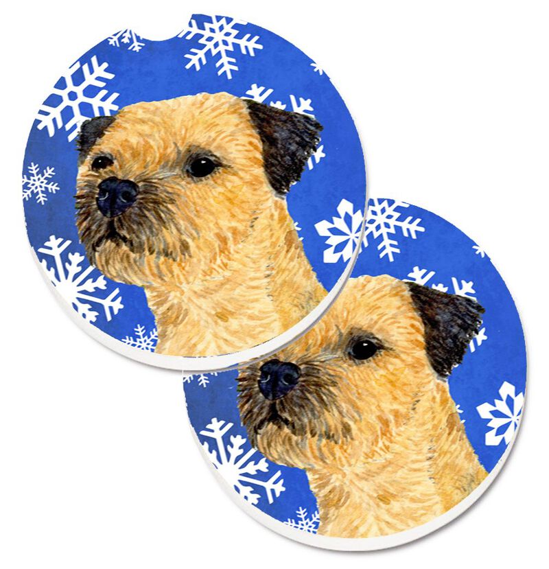 Caroline's Treasures Border Terrier Winter Snowflakes Holiday Set of 2 Cup Holder Car Coasters LH9278CARC, 2.56, Multicolor image number 0