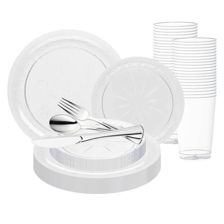 Clear Floral Round Plastic Wedding Value Set (120 Sets)